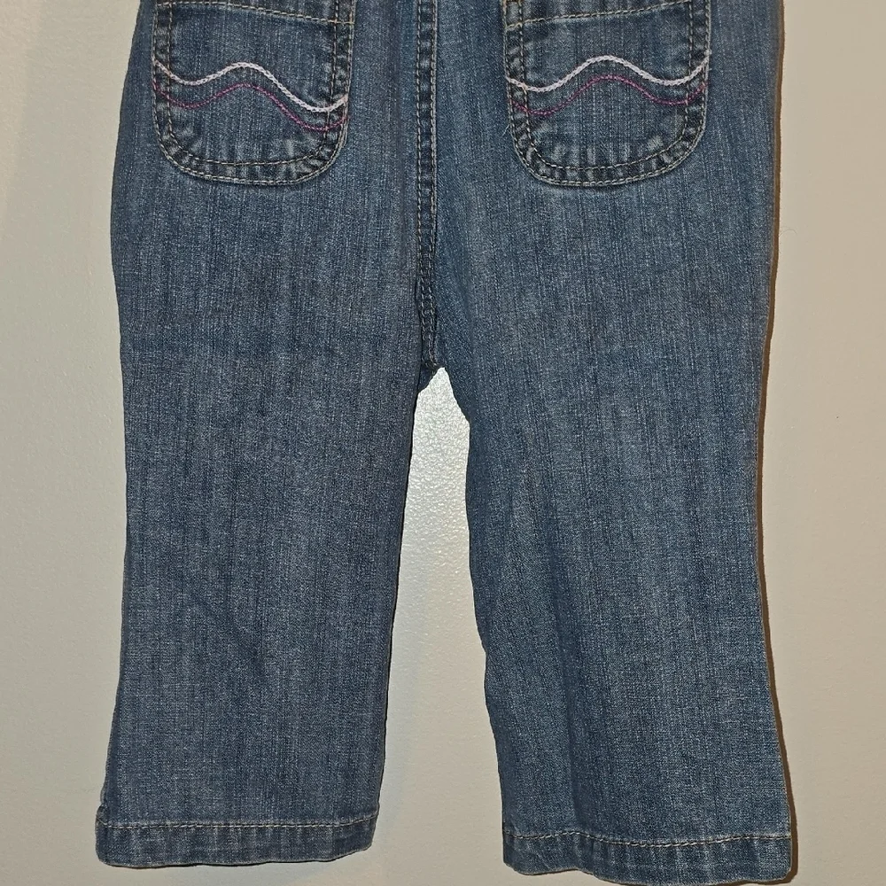 OshKosh B'gosh Blue Denim Overalls with Flower Embroidery LOT-S